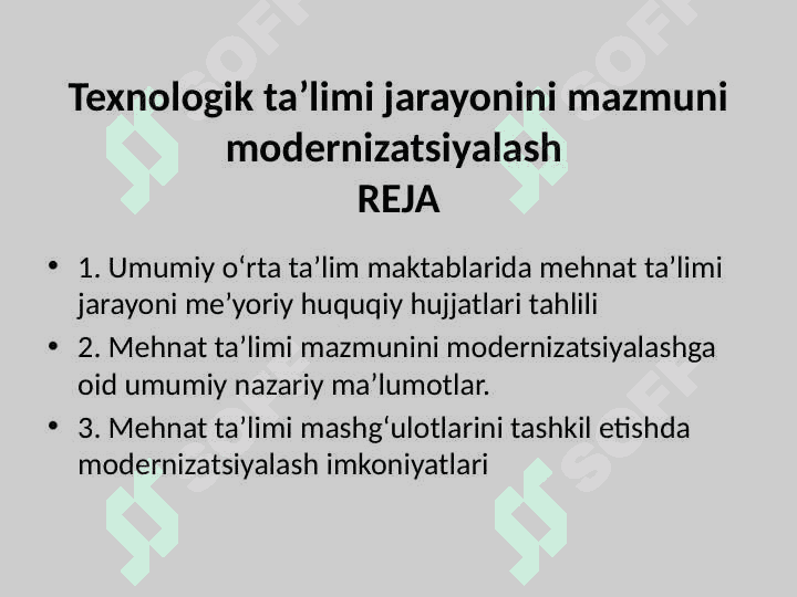 Texnologik ta’limi jarayonini mazmuni modernizatsiyalash 2