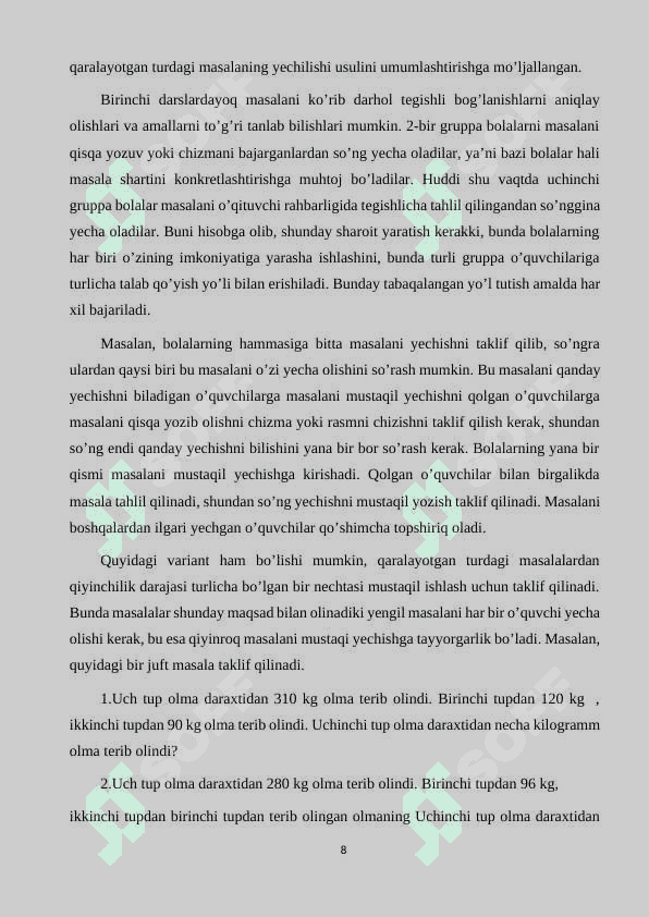Matematik masalalarni oddiy matematik algoritmlarga bo'lish usullari 8