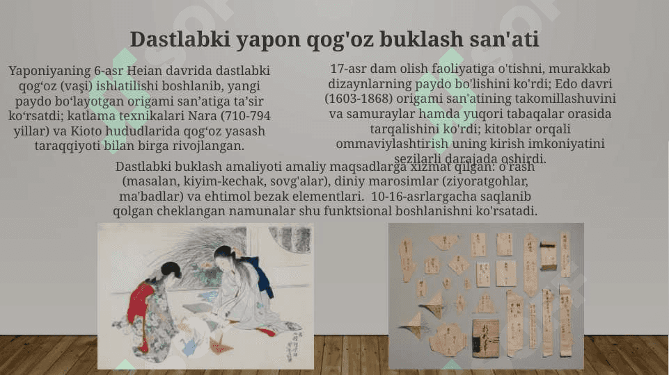 Origami san’atining rivojlanish tarixi.Origami usulida o‘yinchoq yasash. Applikatsiya haqida umumiy tushuncha .Applikatsiyada qirqishni har xil usullarini bajarish.Pape- mashe usuli.Pape-mashe usulida o‘yinchoqlar yasashKashtachilik tarixi .Kashta turlari . Kashta tayyorlash texnologiyasi.Kashta tikishda chok turlari .Bezakli va mazmunli kashtalar. Buyumlarni kashtalar bilan bezatish texnologiyasi. 3