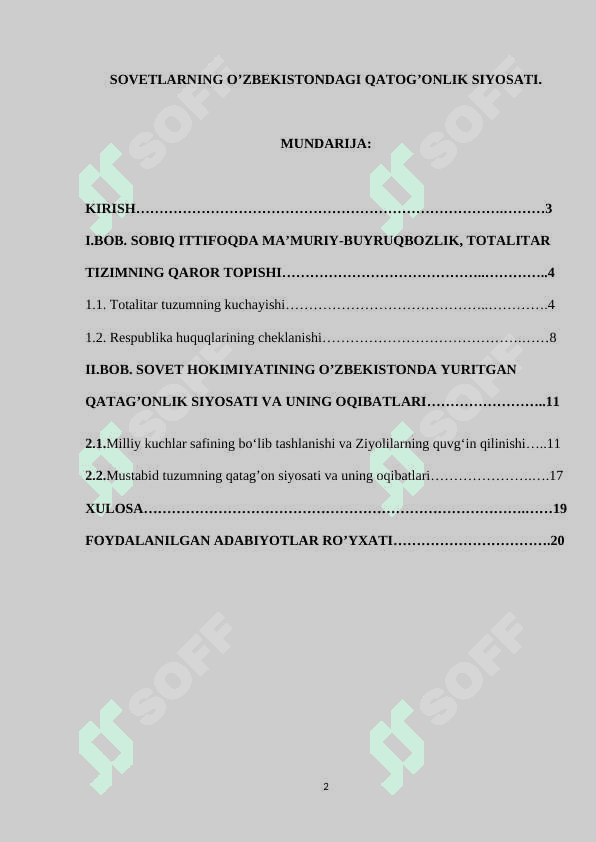 Sovetlarning O’zbekistondagi qatog’onlik siyosati 2