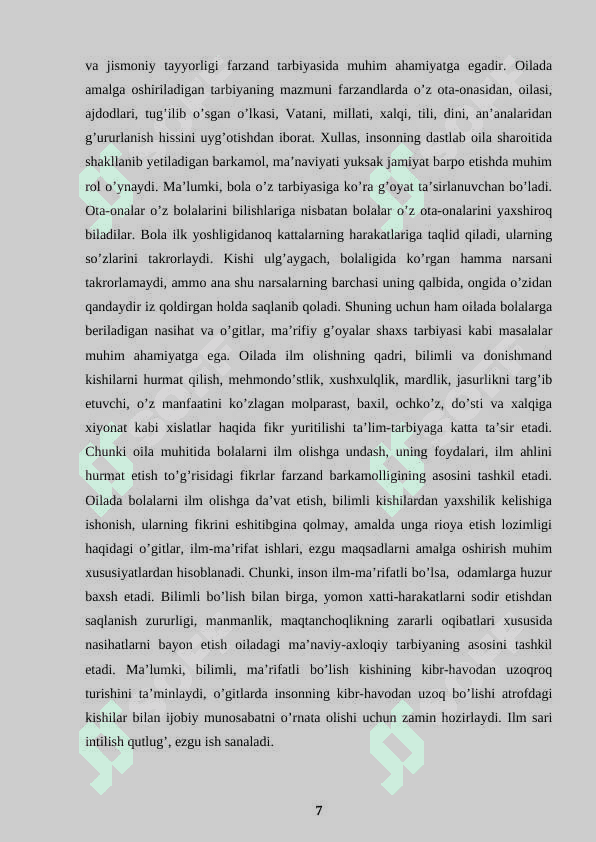 Oila jamoasini jipslashtirish metodikasi 7