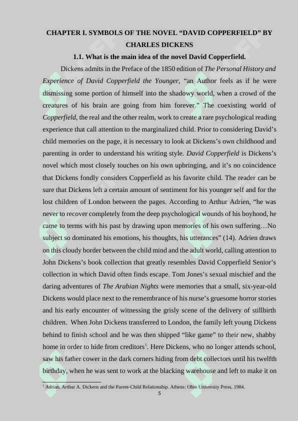 THEME: SYMBOLS IN THE NOVEL BY CHARLES DICKENS “DAVID COPPERFIELD” 5