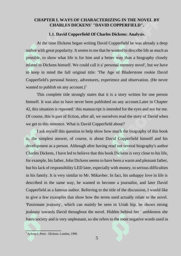 Ways of characterizing in the novel by Charles Dickens' "David Copperfield". 5