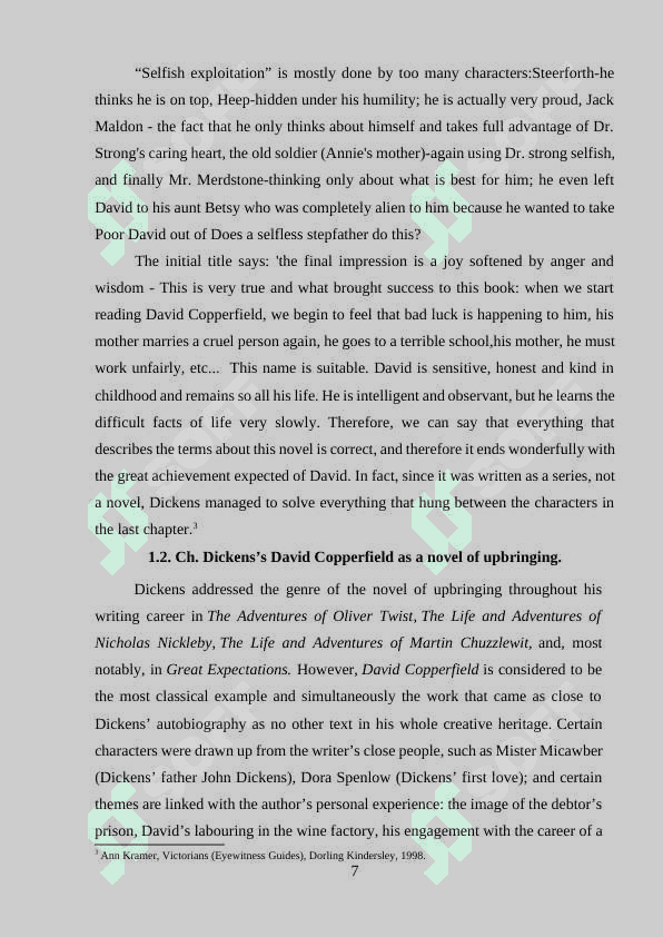 Ways of characterizing in the novel by Charles Dickens' "David Copperfield". 7