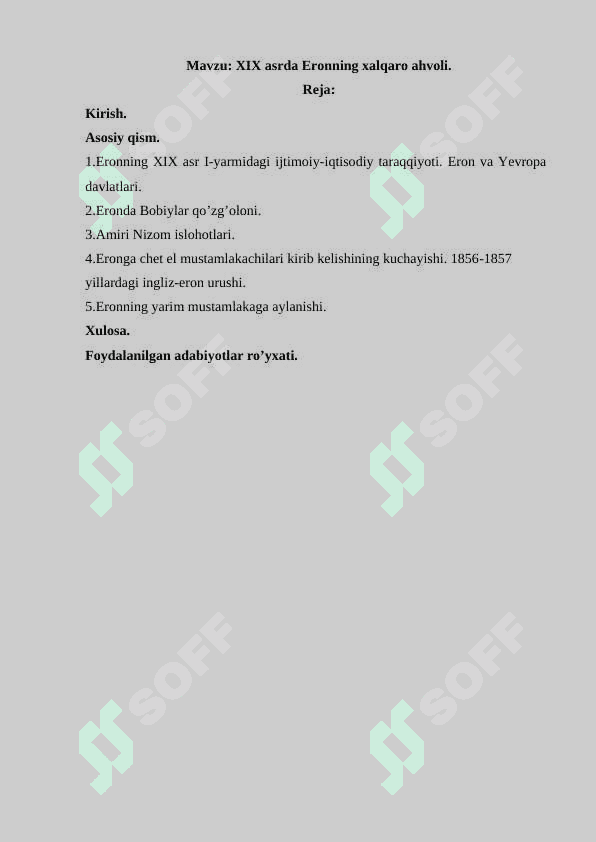 XIX asrda Eronning xalqaro ahvoli. 2