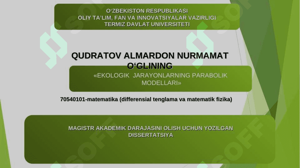 EKOLOGIK  JARAYONLARNING PARABOLIK  MODELLARI 2