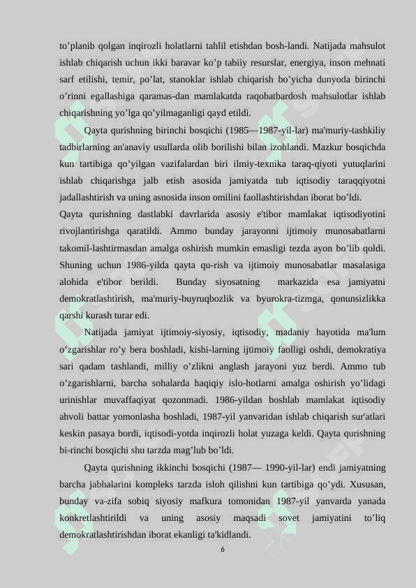 QAYTA QURISH YILLARIDA O’ZBEKISTON 6