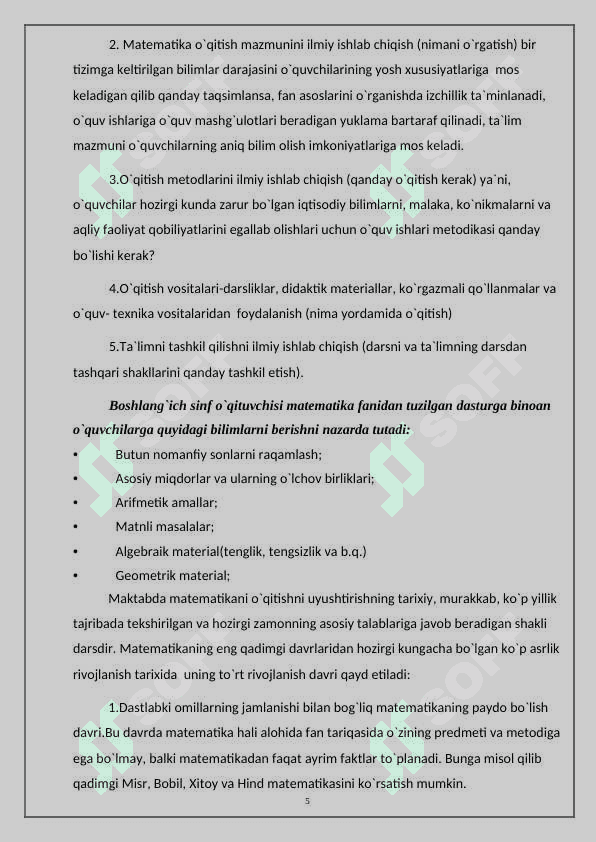Boshlang'ich sinflarda matematikani o'qitishning ilmiy jihatlari   metodik tavsiyanoma 5