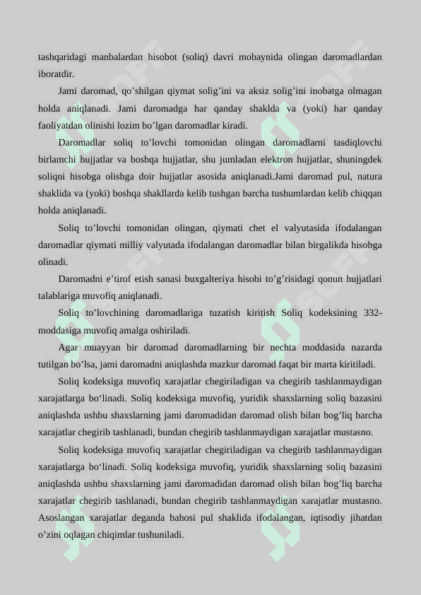 Foyda solig'ining jami daromadlar tarkibi hamda soliq solishda hisobga olinmaydigan daromadlar. 7