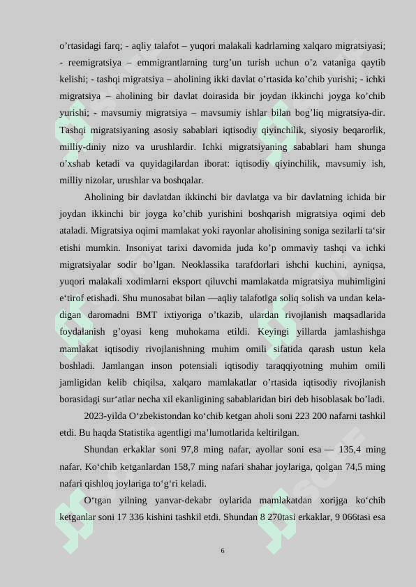 AHOLI MIGRATSIYASI VA UNING TASNIFI 6