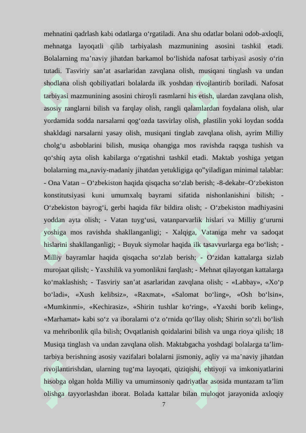 “ILK QADAM” DASTURI ASOSIDA FAOLIYAT MARKAZLARIDA MAKTABGACHA YOSHDAGI BOLALAR MEHNATINI TASHKIL QILISH. 7