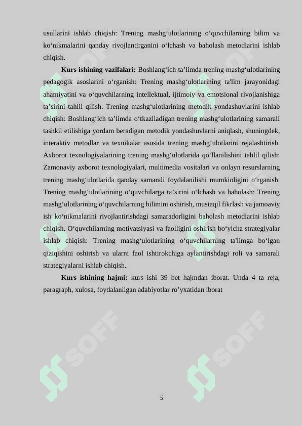 BOSHLANG’ICH O ‘QITUVCHILARI UCHUN SEMENAR- TRENING MASHG‘ULOTLARINI  TASHKIL ETISH. 5