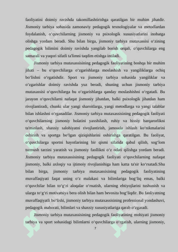 Jismoniy tarbiya mutaxassislarga qo‘yiladigan pedagogik talablar 7
