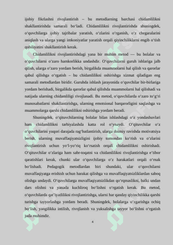 Chidamlilik sifatini tarbiyalash va uni rivojlantirish metodi 4