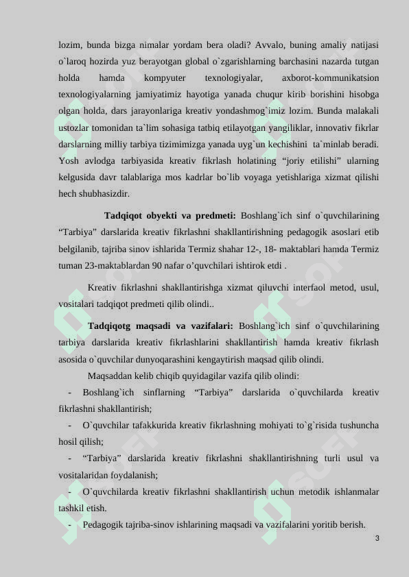 BOSHLANG‘ICH SINF O’QUVCHILARINI TARBIYA FANI DARSLARIDA KREATIV FIKRLASHINI SHAKLLANTIRISHNING PEDAGOGIK ASOSLARI 3