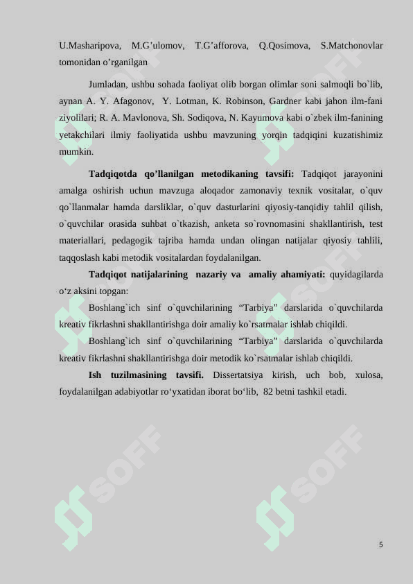 BOSHLANG‘ICH SINF O’QUVCHILARINI TARBIYA FANI DARSLARIDA KREATIV FIKRLASHINI SHAKLLANTIRISHNING PEDAGOGIK ASOSLARI 5