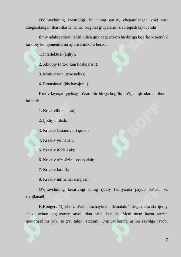 BOSHLANG‘ICH SINF O’QUVCHILARINI TARBIYA FANI DARSLARIDA KREATIV FIKRLASHINI SHAKLLANTIRISHNING PEDAGOGIK ASOSLARI 7