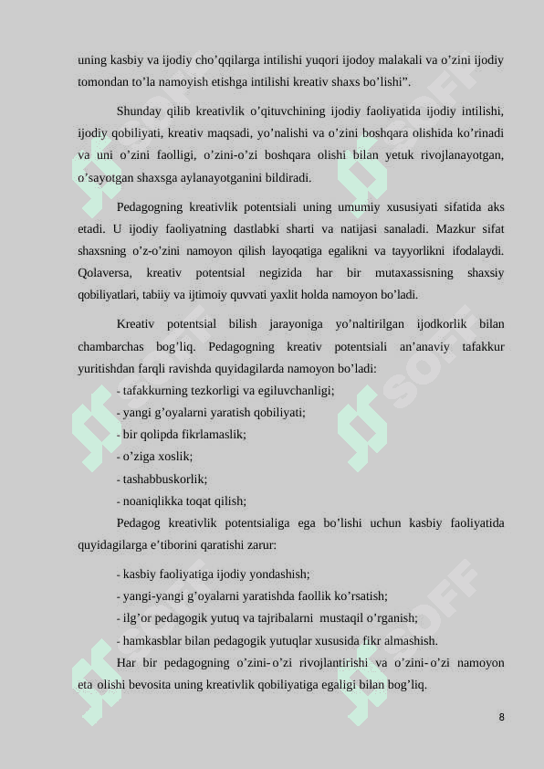 BOSHLANG‘ICH SINF O’QUVCHILARINI TARBIYA FANI DARSLARIDA KREATIV FIKRLASHINI SHAKLLANTIRISHNING PEDAGOGIK ASOSLARI 8