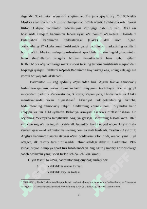 Badmintonda tezkor kuch qobilyatlarini rivojlatirish metodikasini tavsifi 7