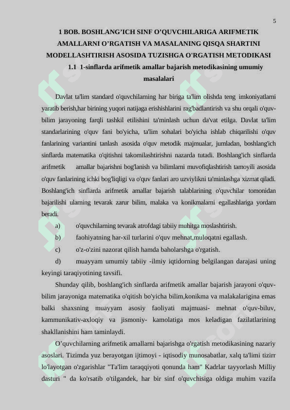 BIRINCHI SINF MATEMATIKA DARSLARIDA MASALANING QISQA SHARTINI MODELLASHTIRISH ASOSIDA TUZISHGA O'RGATISH METODIKASI 5