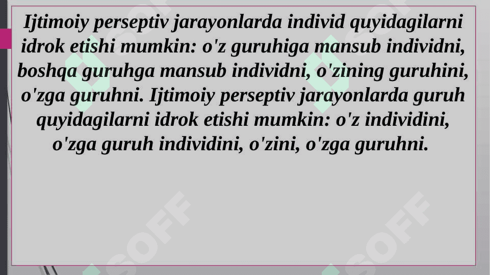Kishining kishi tomonidan idrok qilinishi. Muloqotda teskari aloqa va muloqot treningi 6