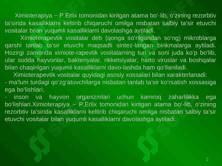 ANTIBAKTERIAL XIMIOTERAPEVTIK VOSITALAR ANTIBIOTIKLAR 2
