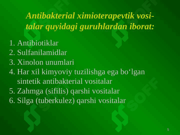 ANTIBAKTERIAL XIMIOTERAPEVTIK VOSITALAR ANTIBIOTIKLAR 5