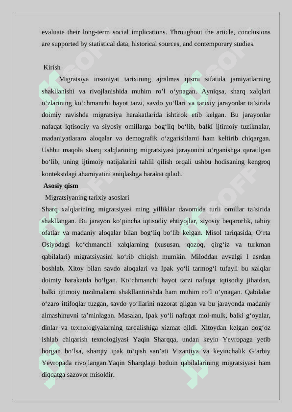 Sharq xalqlarining migratsiyasi va uning ijtimoiy natijalari test savollari 2