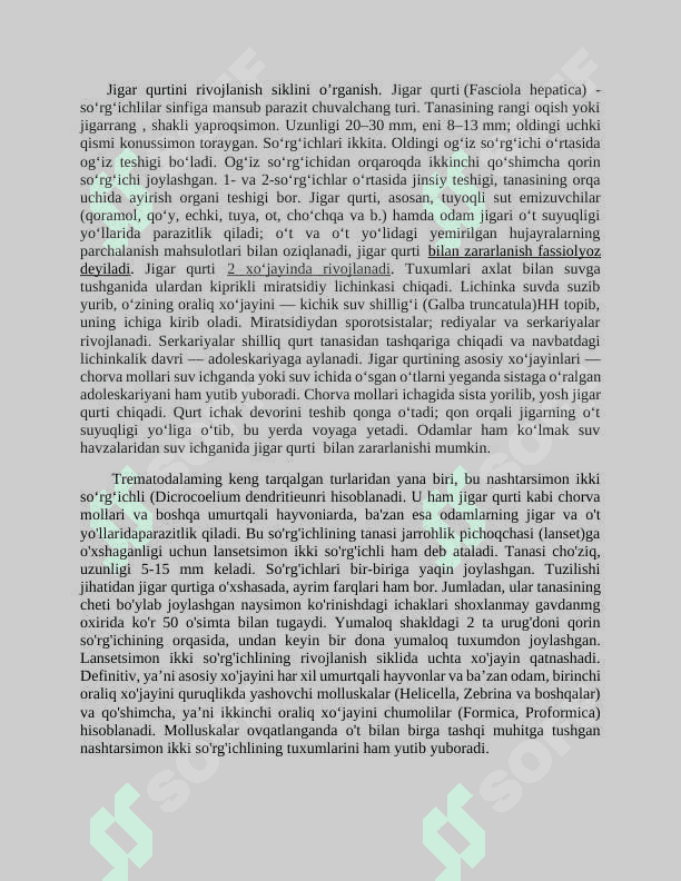 Parazitalogiya Labaratoriya, amaliy 2