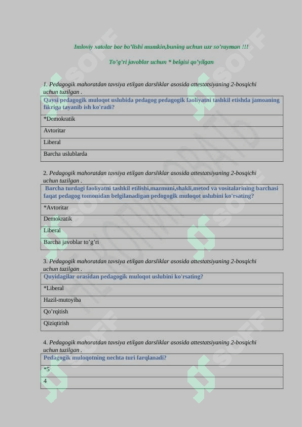 pedagogik mahorat testlari 2