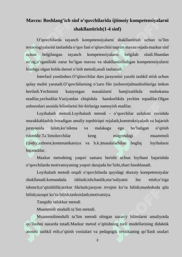 Boshlang’ich sinf o’quvchilarida ijtimoiy kompetensiyalarni shakllantirish(1-4 sinf) 2