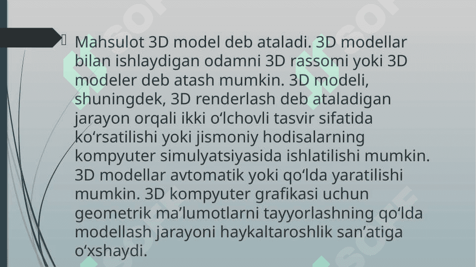 3 D MODELLASHTIRISH 3