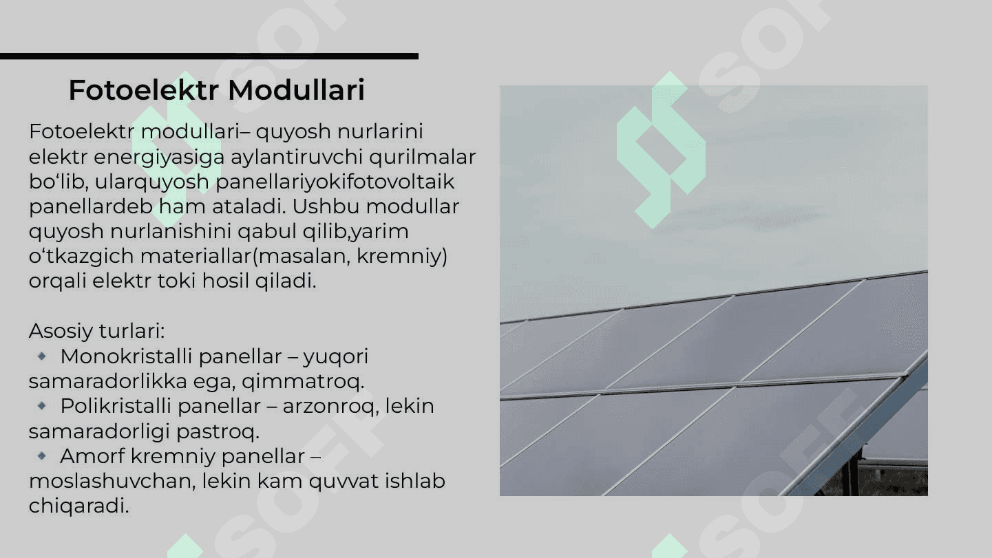 Quyosh elektr stansiyasi uchun fotoelektr modulni hisoblash va tanlash 4