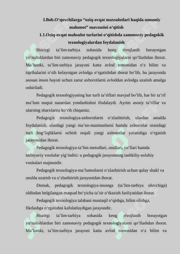 Oʻquvchilarga “oziq-ovqat maxsulotlari haqida umumiy malumot” mavzusini oʻqitishda pedagogik va axborot texnalogiyalarni qoʻllash metodikasi 4
