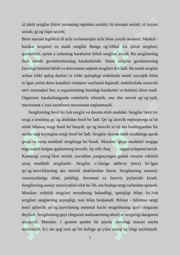 Sezgilarning klassifikatsiyasi va qonuniyatlari 7