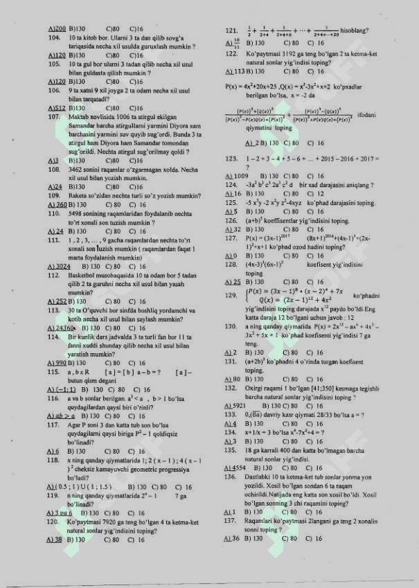 Matematika testlar abituriyent uchun 472 ta 1