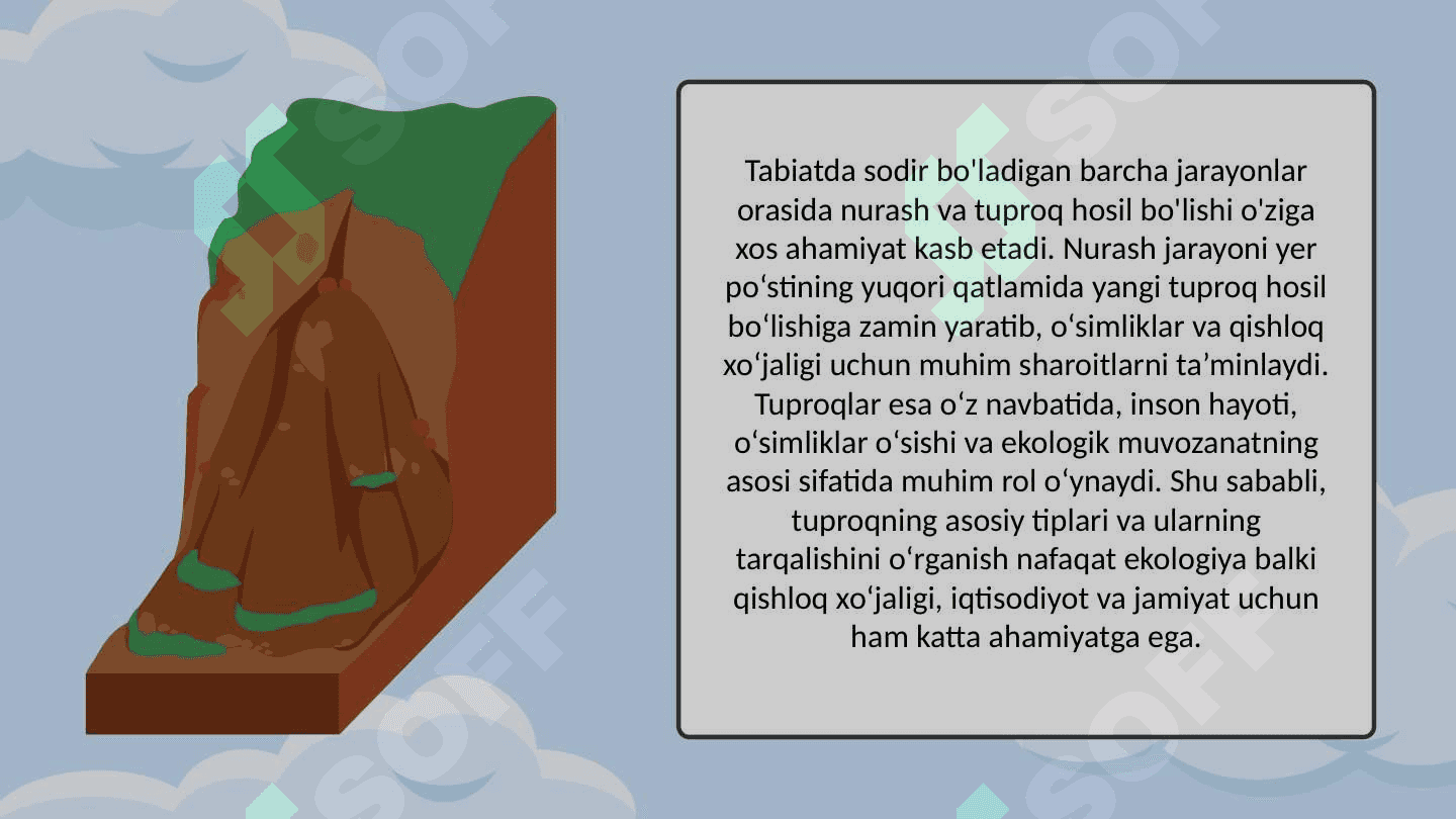 Nurash va uning ahamiyati.Tuproqlar. Tuproqlarning asosiy tiplari va tarqalishi. 4