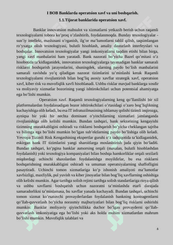 Banklarda operatsion xavf va uni boshqarish. kurs ishi 6