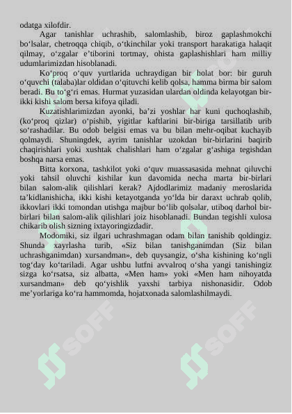 Salomlashuv odobi, libos bo'lsin ozingga mos bo'lsin va boshqa odob ahloq masalalari 2