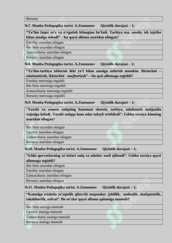 XIV asrning ikkinchi yarmi va XVI asrda Movaraunnahrda tarbiya va maktab mavzusida test 2