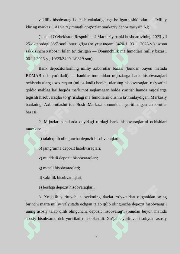 Bankdagi hisob-kitob va maxsus schyotlar yuritish hisobi 5