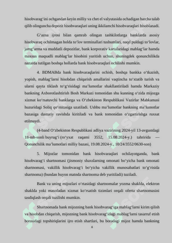 Bankdagi hisob-kitob va maxsus schyotlar yuritish hisobi 6