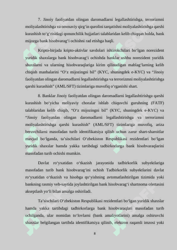 Bankdagi hisob-kitob va maxsus schyotlar yuritish hisobi 8