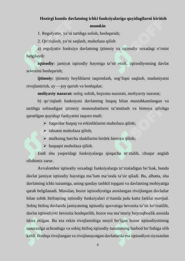 Davlat funksiyalari funksiyalari tushunchasi,amalga oshirish shakllari 8