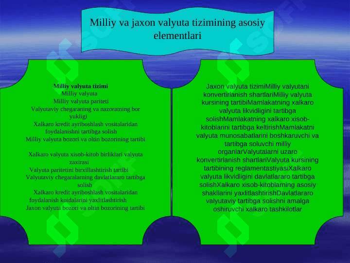 JAHON VALYUTA  TIZIMI 8