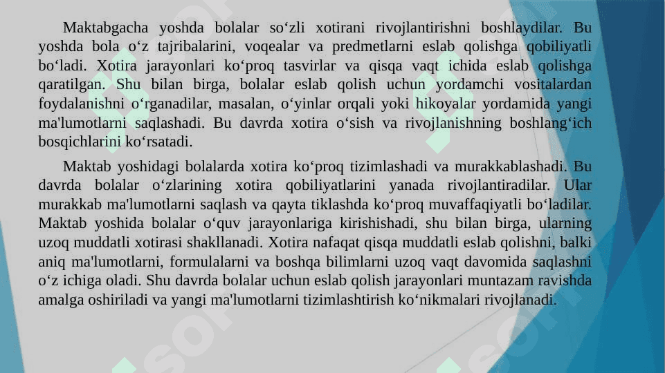 Xotira tafakkur va boshqa jarayonlarda yosh ko'rsatkichlarining taqqoslovchi xarakteristikasi 4