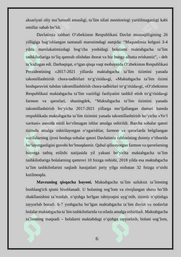 Taʼlim tizimida maktabgacha taʼlim tashkilotlarining ahamiyati tutgan oʻrni va uni istiqboli 6