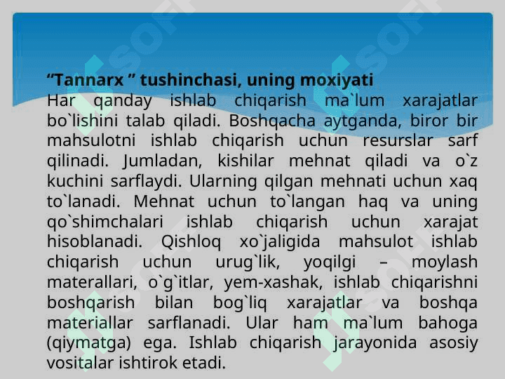 Qishloq xo`jaligida ishlab chiqarish xarajatlari va mahsulot tannarxi 3