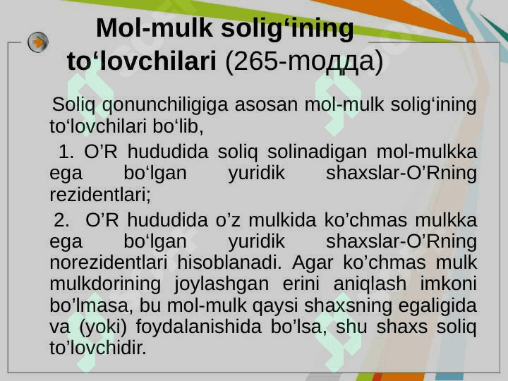 Yuridik va jismoniy shaxslardan olinadigan mol-mulk solig’i 7