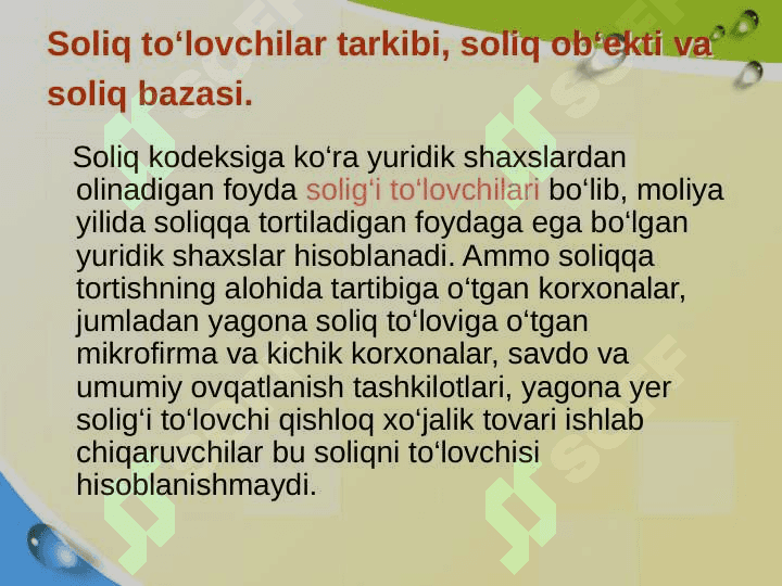 Yuridik shaxslardan undiriladigan foyda solig’i 7